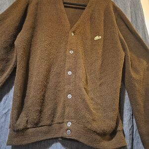 Vintage OG Lacoste Men's Brown Cardigan Sweater
